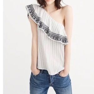 Abercrombie & Fitch Embroidered One Shoulder Top